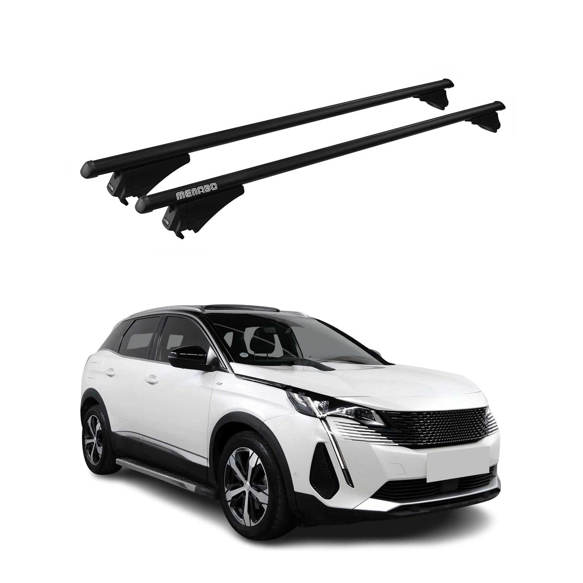 Menabo Dachträger Grundtäger für Peugeot 3008 2016-2020 Pre-FL 75kg Alu Schwarz OMAC DE