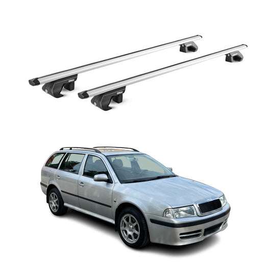 Dachträger Grundtäger für Skoda Octavia Kombi 1998-2020 90kg Alu Silber 2x ABE OMAC DE