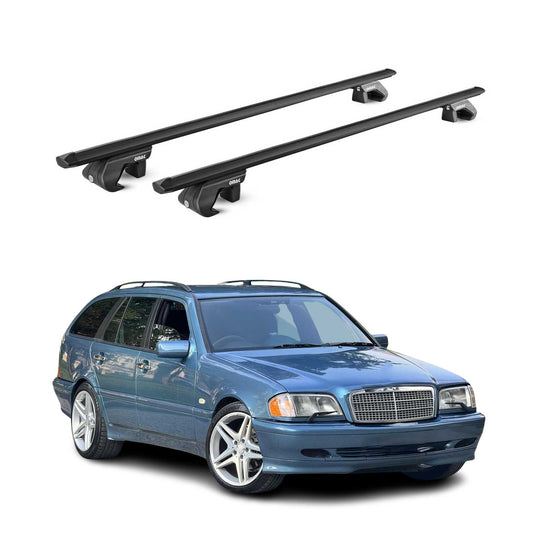 Dachträger für Mercedes C Klasse S202 Kombi 1993-2000 90kg Alu Schwarz 2x ABE OMAC DE