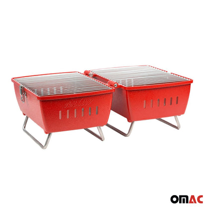 Holzkohlegrill Tragbarer Grill Garten Outdoor Rot Picknickgrill 13-teilig BBQ OMAC DE