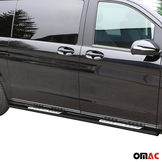 Stahl Schwellerrohre Trittbretter für Mercedes Vito W447 2014-2025 L1 Schwarz 2x OMAC DE
