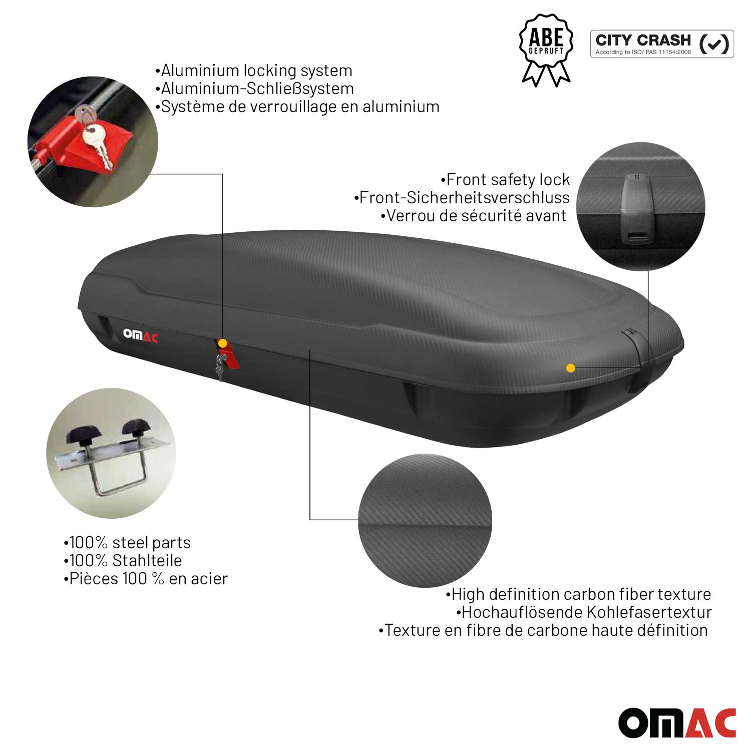 Mieten Dachbox Dachkoffer Gepäckbox 400 Liter Carbonlook Abschließbar Autobox OMAC DE