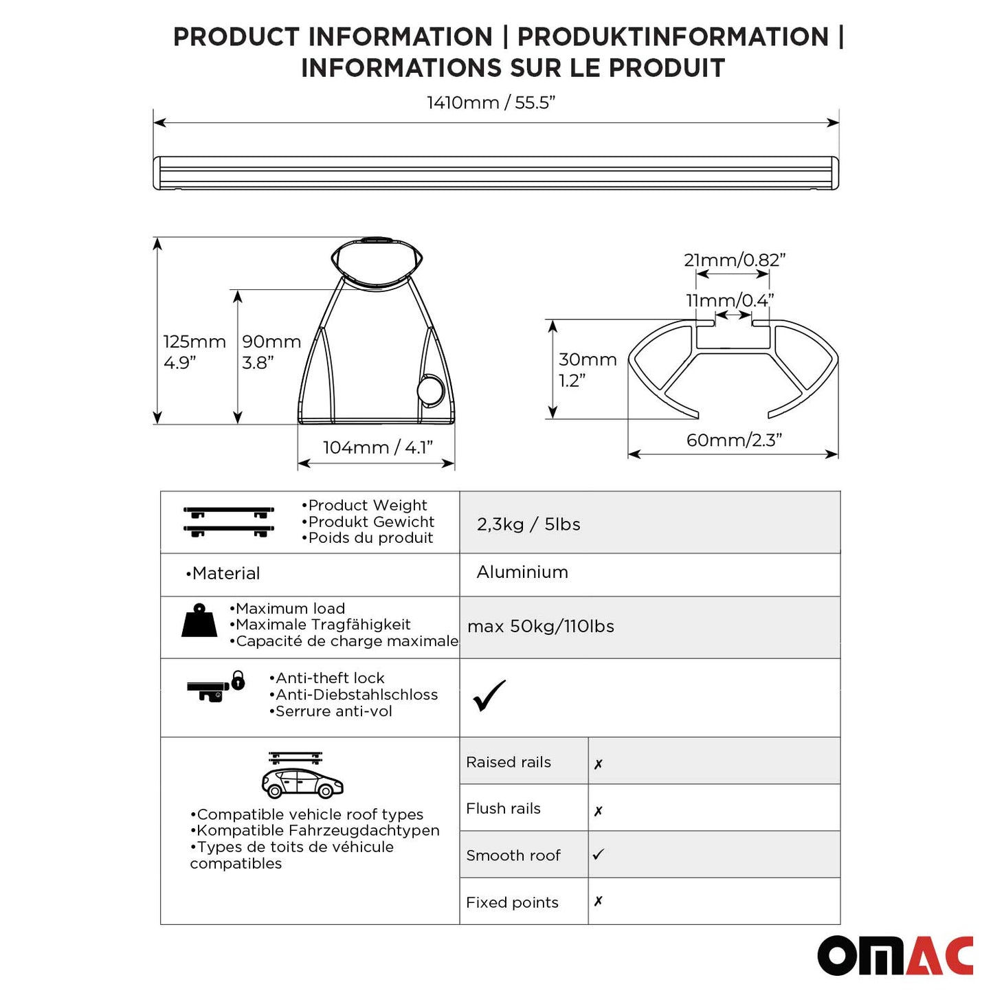 Menabo Dachträger Grundträger für MG MG3 2024-2025 Alu Schwarz 2tlg OMAC DE