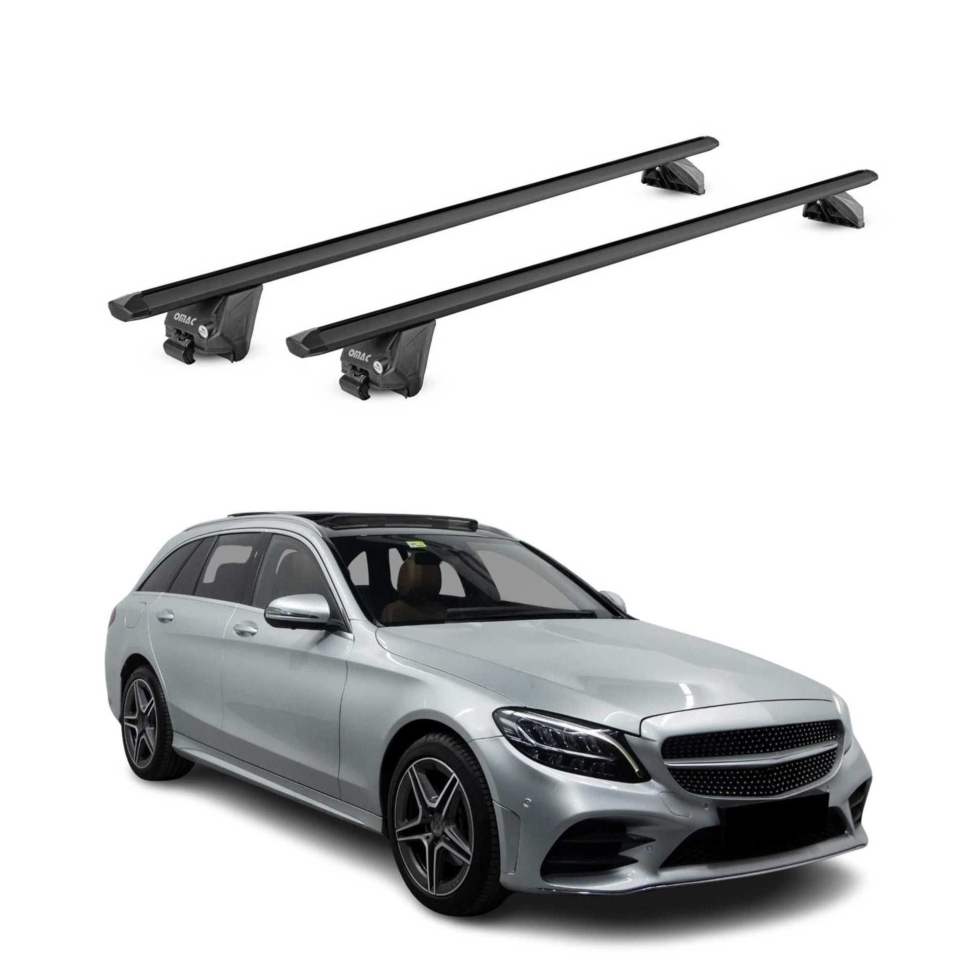 Dachträger für Mercedes C Klasse S205 Kombi 2015-2021 100kg Alu Schwarz 2x ABE OMAC DE