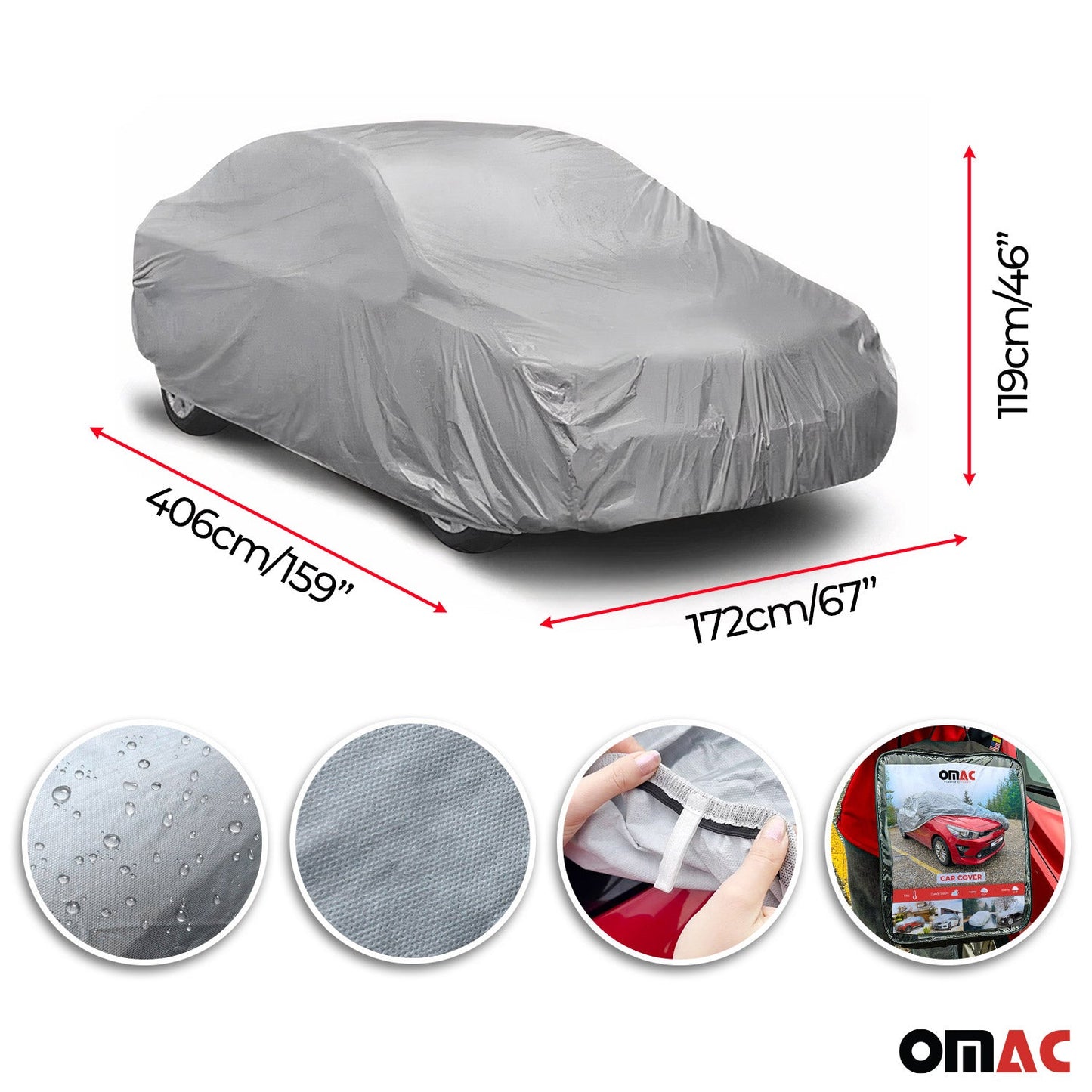 Auto Schutzhülle Vollgarage Autoabdeckung Universal Grau 406x172x119 OMAC DE