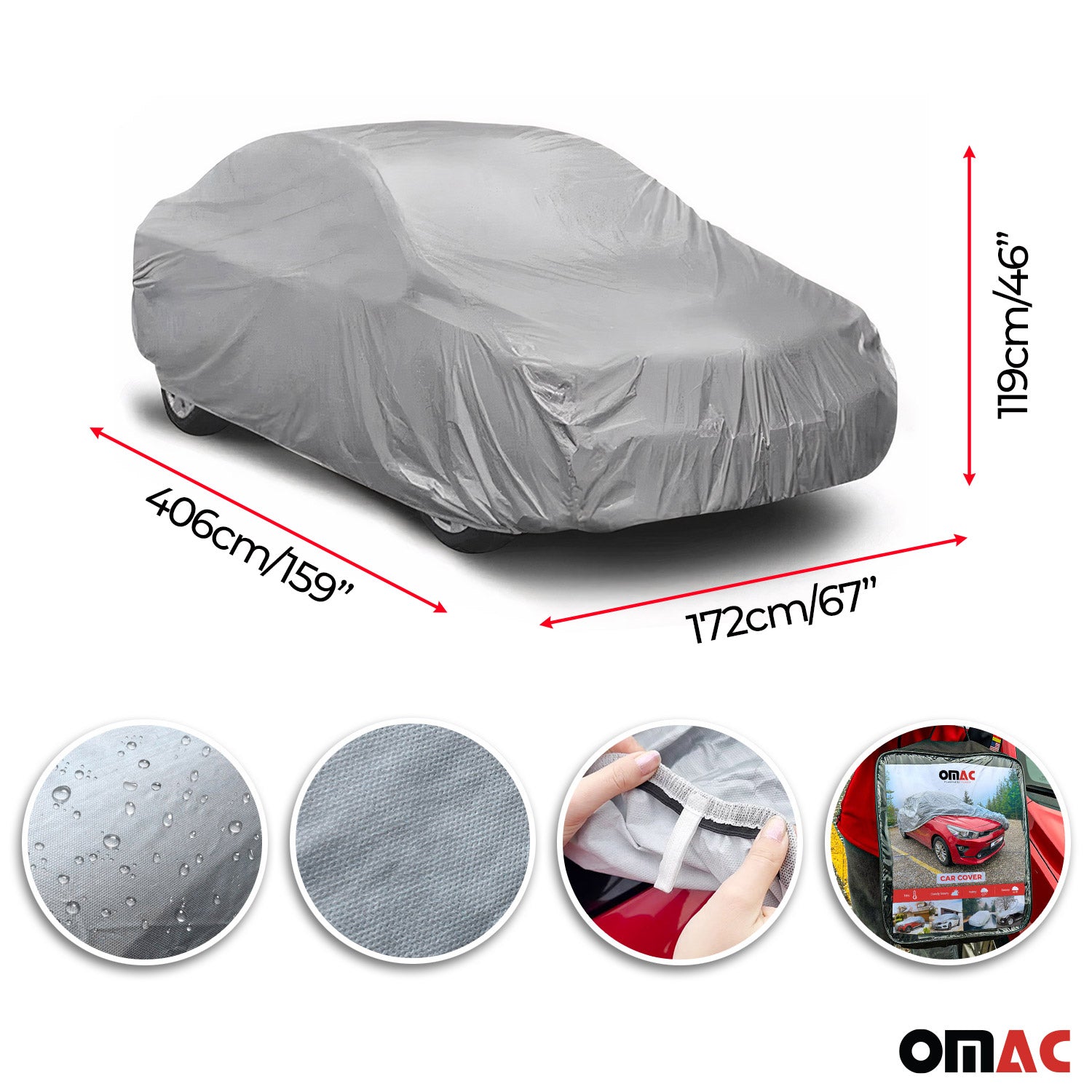 Auto Schutzhülle Vollgarage Autoabdeckung Universal Grau 406x172x119 OMAC DE