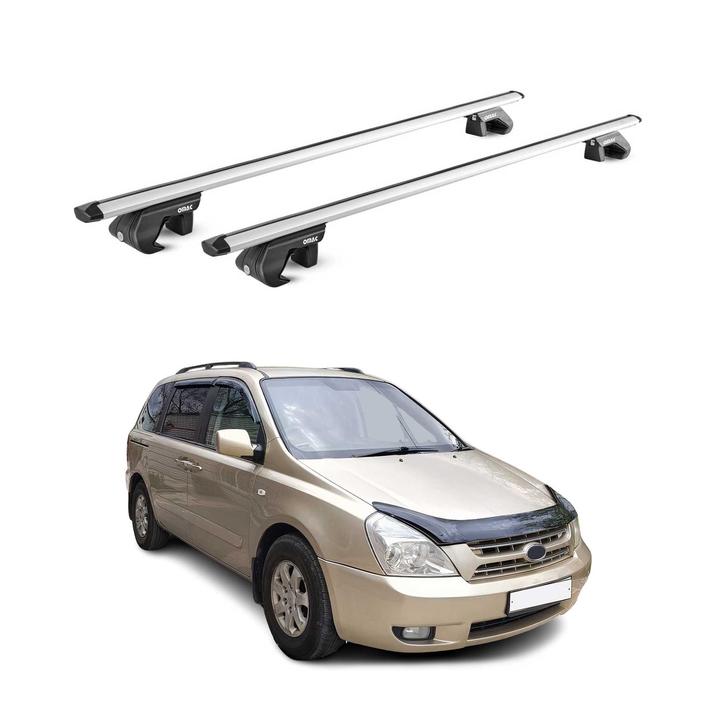 Dachträger Grundtäger für Kia Grand Carnival VQ 2006-2012 90kg Alu Silber 2x ABE OMAC DE