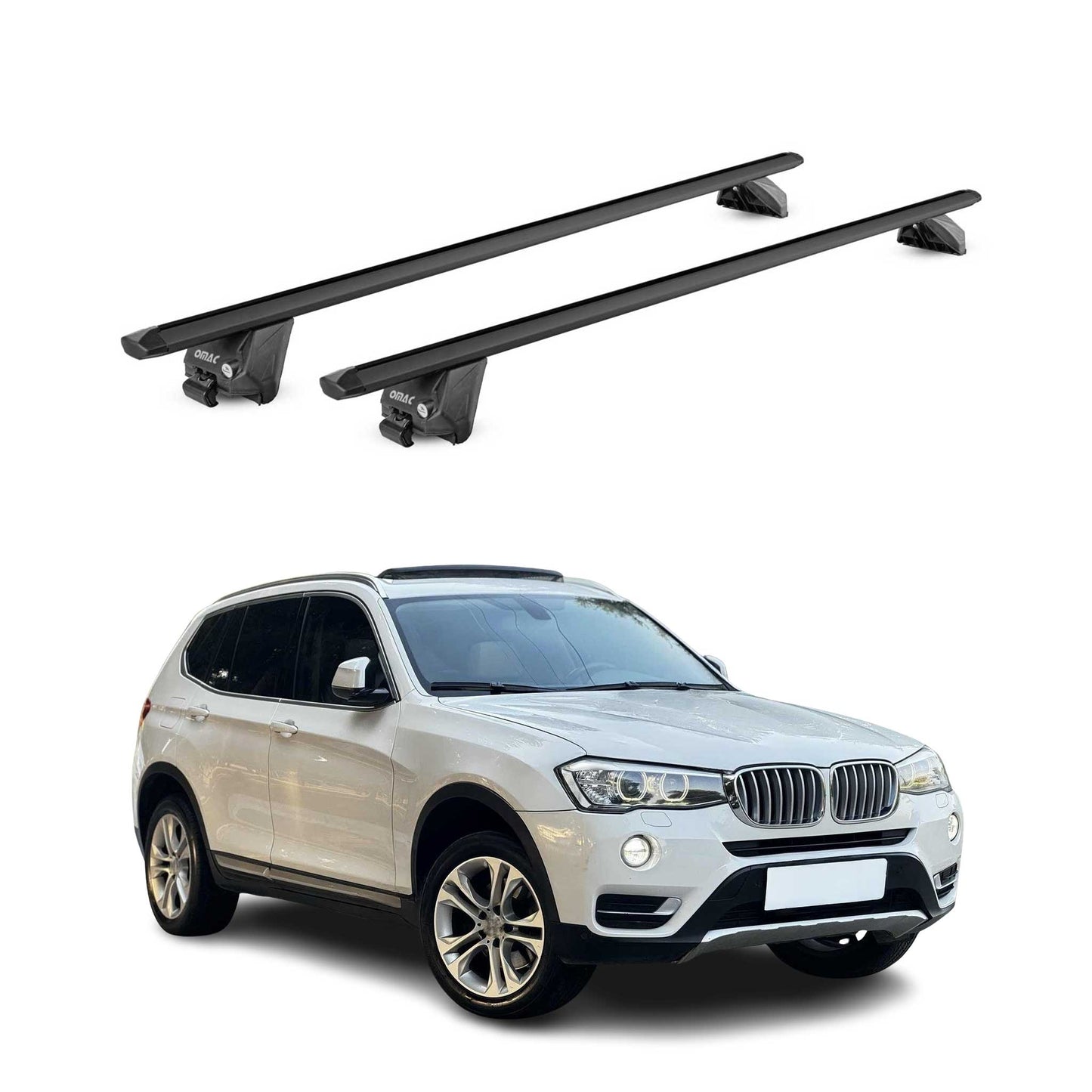 Dachträger Grundtäger für BMW X3 F25 2011-2017 100kg Aluminium Schwarz 2 tlg ABE OMAC DE