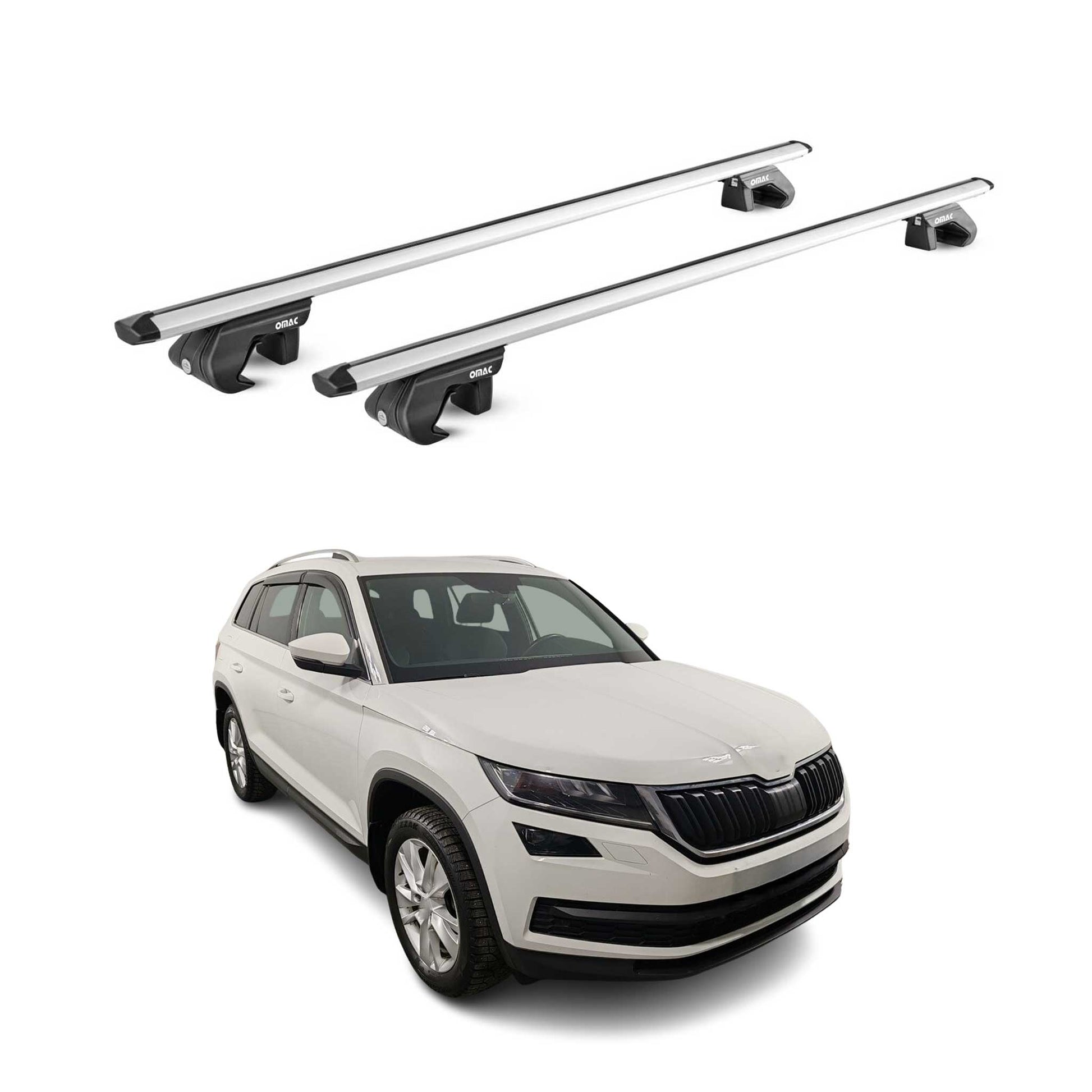 Dachträger Grundtäger für Skoda Kodiaq 2016-2024 90kg Aluminium Silber 2 tlg ABE OMAC DE