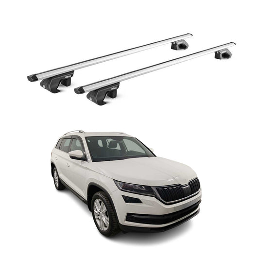 Dachträger Grundtäger für Skoda Kodiaq 2016-2024 90kg Aluminium Silber 2 tlg ABE OMAC DE