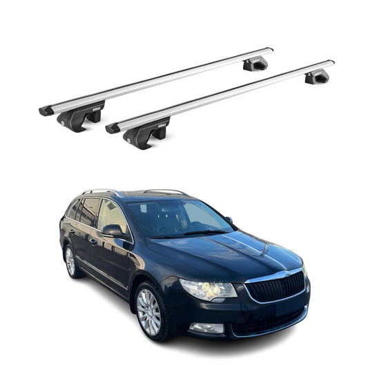 Dachträger Grundtäger für Skoda Superb Kombi 2008-2023 90kg Alu Silber 2 tlg ABE OMAC DE