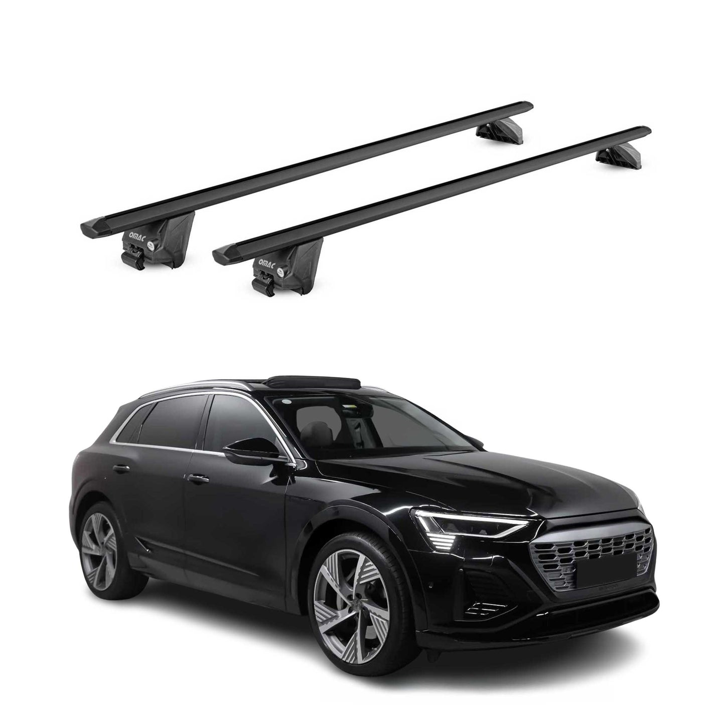 Dachträger Grundtäger für Audi e-Tron 2018-2025 100kg Alu Schwarz 2 tlg ABE OMAC DE