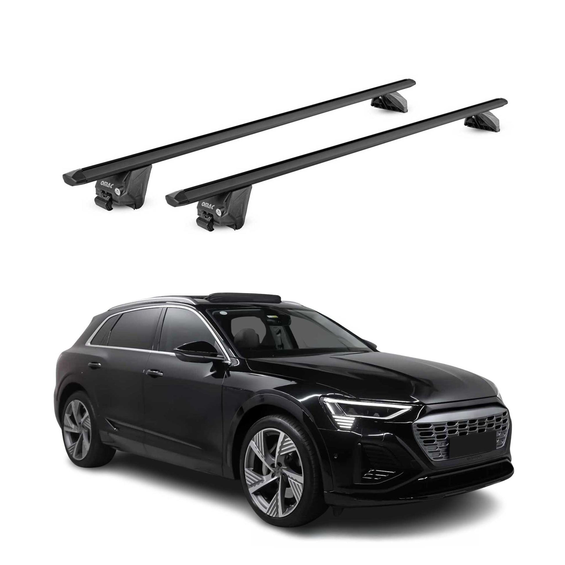 Dachträger Grundtäger für Audi e-Tron 2018-2025 100kg Alu Schwarz 2 tlg ABE OMAC DE