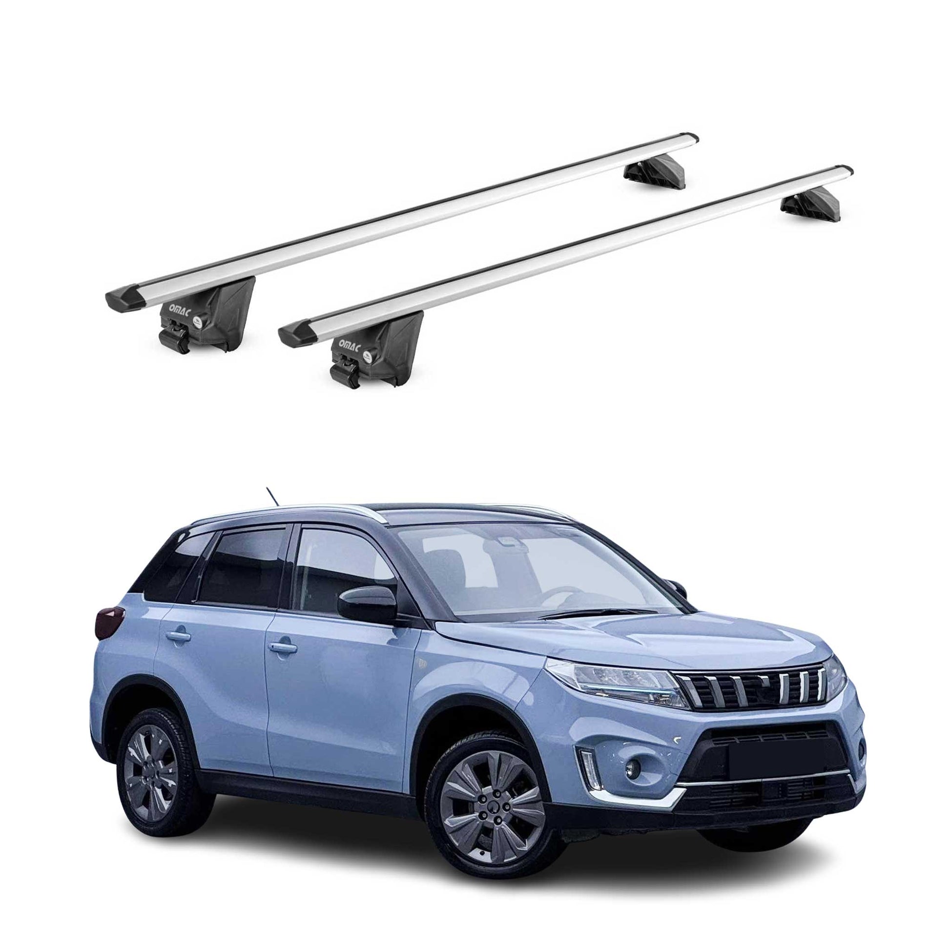 Dachträger Grundtäger für Suzuki Vitara mk4 2015-2025 100kg Alu Silber 2tlg ABE OMAC DE