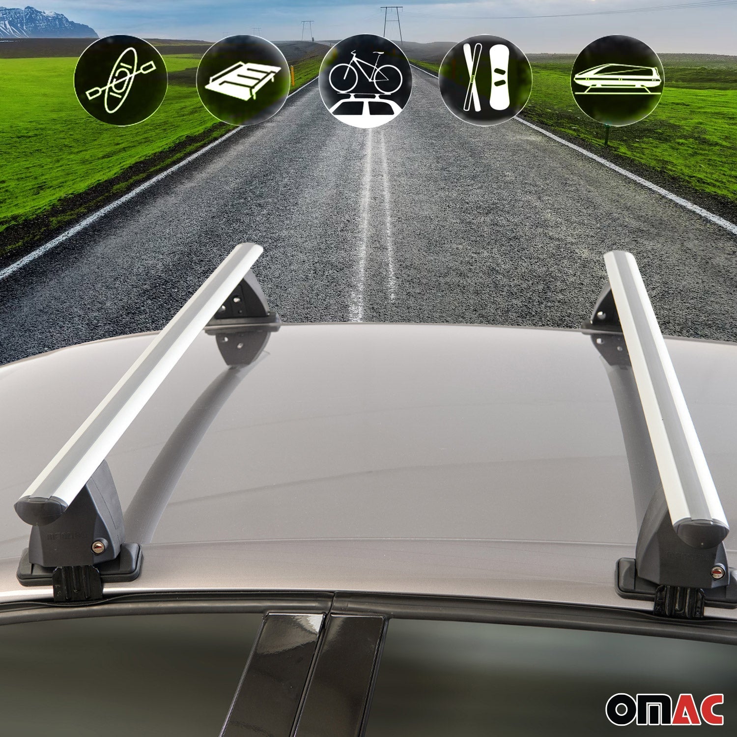 Dachträger Grundtäger für Fiat 500/500e/500EV/500 Hybrid 2007-2025 Alu Silber 2x OMAC DE