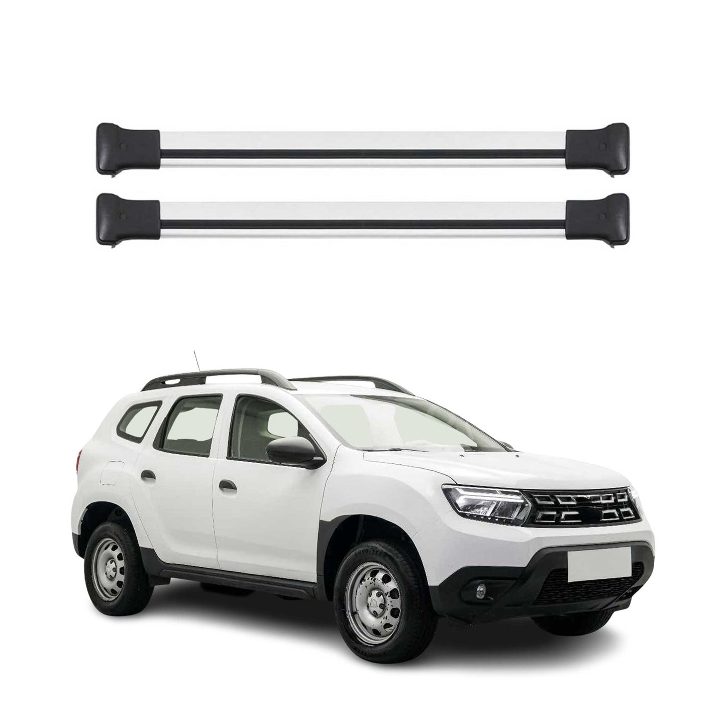 Dachträger Grundtäger für Dacia Duster mk2 2018-2023 75kg Aluminium Silber 2 tlg OMAC DE