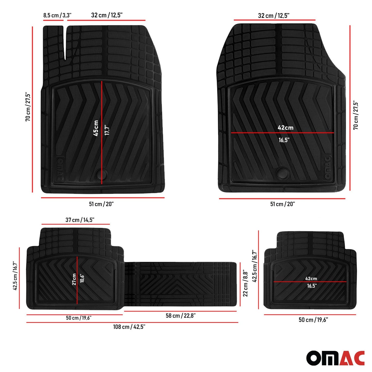 2023-2025 Fiat 600E Fußmatten Gummimatte 3D Gummi TPE Matte Schwarz 4tlg OMAC DE