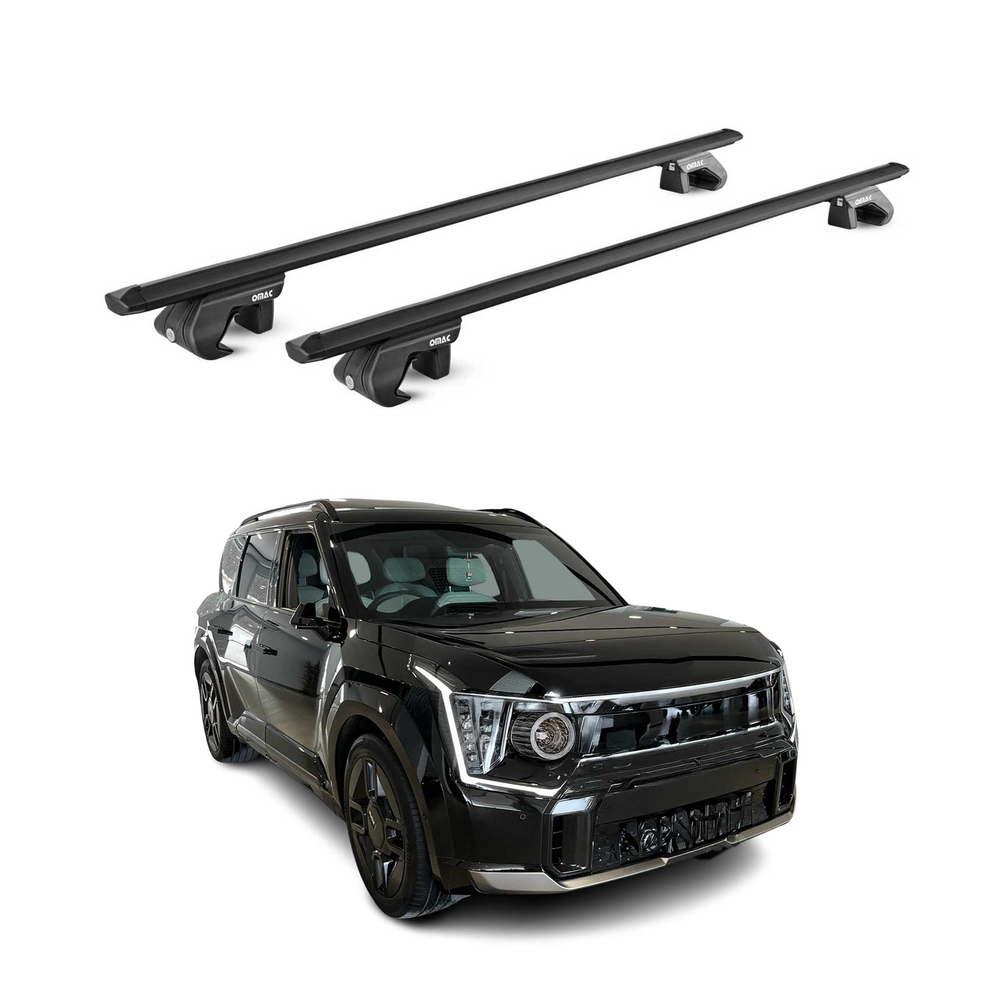 Dachträger Grundtäger für Kia EV9 2023-2025 90kg Aluminium Schwarz 2 tlg ABE OMAC DE
