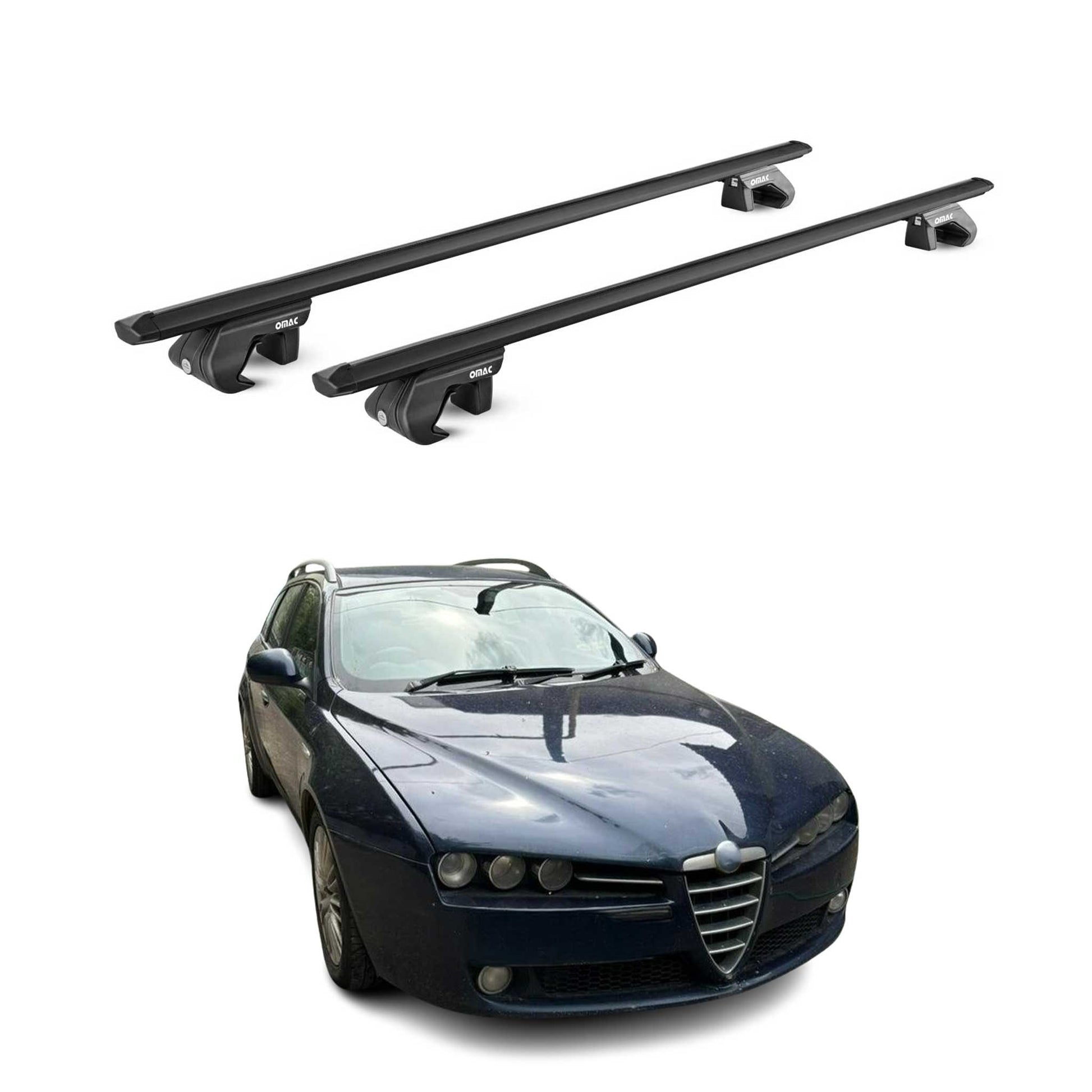 Dachträger Grundtäger für Alfa Romeo 159 Kombi 2005-2011 90kg Alu Schwarz 2x ABE OMAC DE